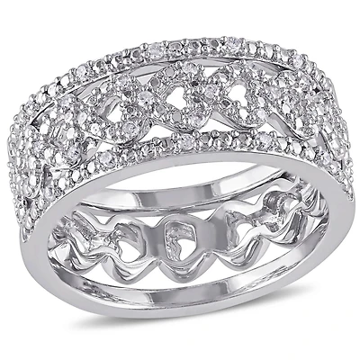 Miabella 1/8 Carat T.W. Diamond Sterling Silver Heart Link Bridal Ring Set