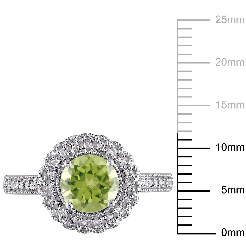 Bague cocktail auréole Tangelo avec péridot 1-1/2 CT PBT et diamants 1/7 CT poids total en argent sterling