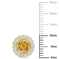 Boucles d'oreille auréoles Tangelo avec citrines 1-1/2 CT PBT et diamants 1/10 CT poids total en argent sterling plaqué jaune