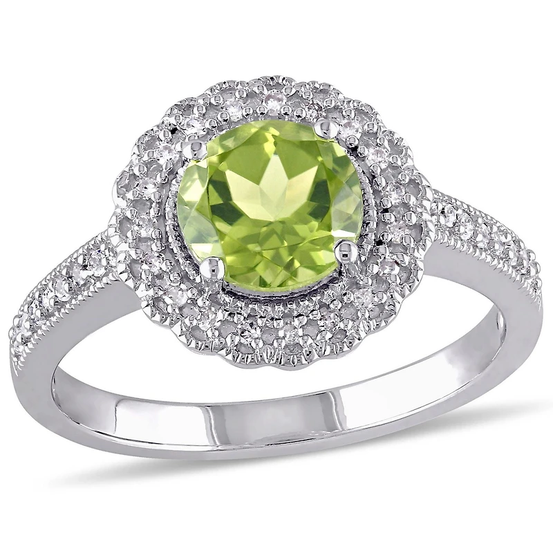 Bague cocktail auréole Tangelo avec péridot 1-1/2 CT PBT et diamants 1/7 CT poids total en argent sterling