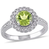 Bague cocktail auréole Tangelo avec péridot 1-1/2 CT PBT et diamants 1/7 CT poids total en argent sterling