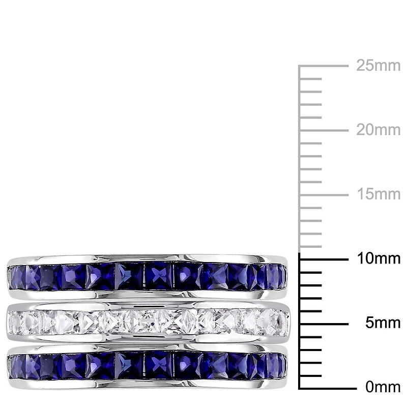 Ensemble de 3 bagues d'anniversaire semi-éternité empilables Tangelo avec saphirs bleus et blancs synthétiques 2-1/4 CT PBT en argent sterling