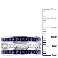 Ensemble de 3 bagues d'anniversaire semi-éternité empilables Tangelo avec saphirs bleus et blancs synthétiques 2-1/4 CT PBT en argent sterling