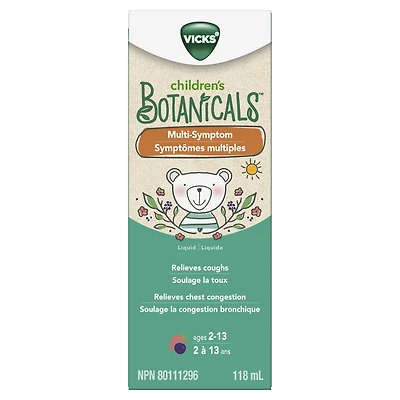 Vicks Children’s BOTANICALS Symptômes multiples, sirop de jour, soulage la toux et la congestion bronchique, saveur de baie, enfants 2-13 ans, 118 mL Milani - Contour