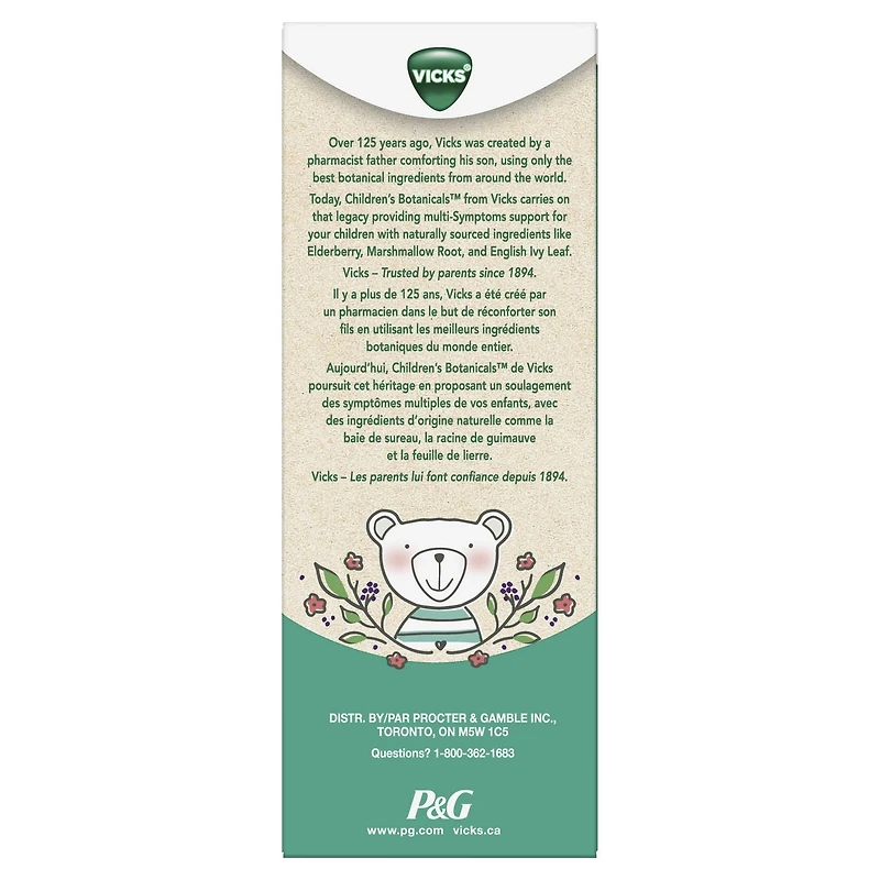 Vicks Children’s BOTANICALS Symptômes multiples, sirop de jour, soulage la toux et la congestion bronchique, saveur de baie, enfants 2-13 ans, 118 mL Milani - Contour