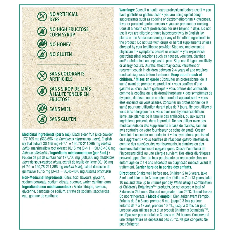 Vicks Children’s BOTANICALS Symptômes multiples, sirop de jour, soulage la toux et la congestion bronchique, saveur de baie, enfants 2-13 ans, 118 mL Milani - Contour