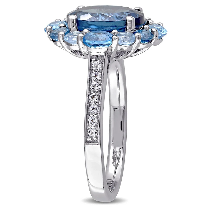 Tangelo 5-3/8 Carat T.G.W. Blue and White Topaz Sterling Silver Halo Cocktail Ring