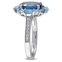Tangelo 5-3/8 Carat T.G.W. Blue and White Topaz Sterling Silver Halo Cocktail Ring