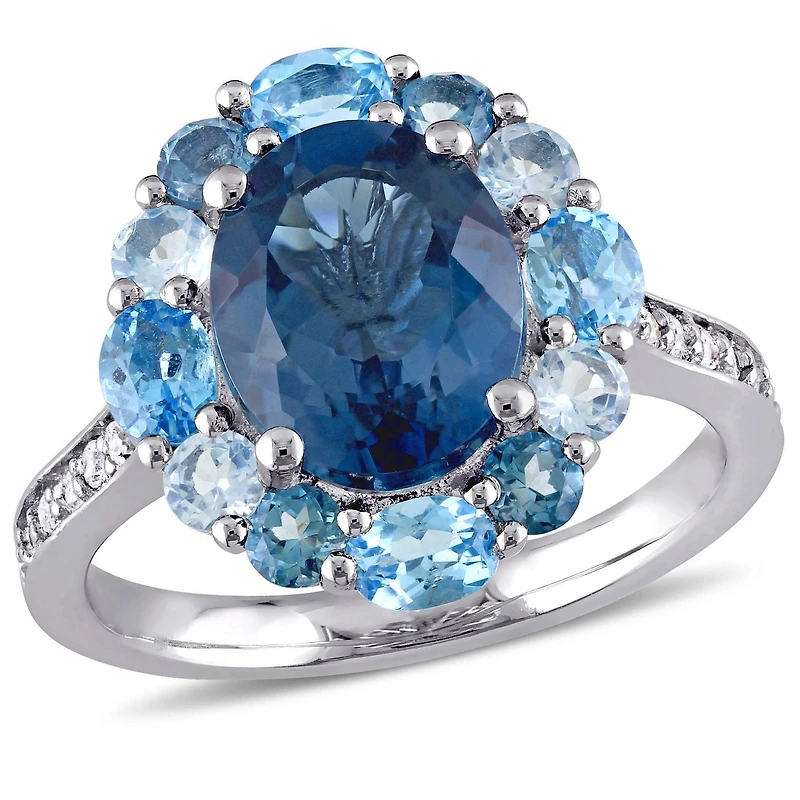 Tangelo 5-3/8 Carat T.G.W. Blue and White Topaz Sterling Silver Halo Cocktail Ring