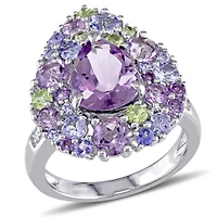 Bague cocktail Tangelo avec multiples pierres précieuses 4-1/4 CT PBT et accents de diamants en argent sterling