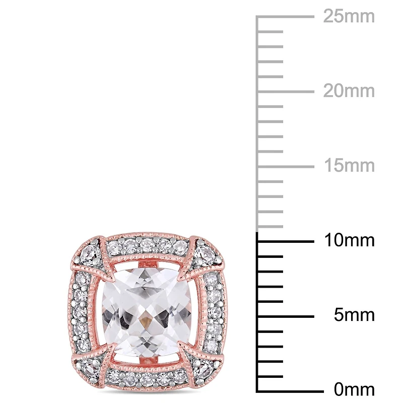 Boucles d'oreille auréole Miabella avec saphirs blancs synthétiques 2-5/8 CT PBT et diamants 1/5 CT poids total en argent sterling plaqué rosé