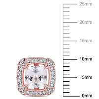 Boucles d'oreille auréole Miabella avec saphirs blancs synthétiques 2-5/8 CT PBT et diamants 1/5 CT poids total en argent sterling plaqué rosé