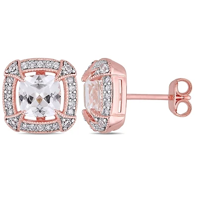 Miabella 2-5/8 Carat T.G.W. Created White Sapphire and 1/5 Carat T.W. Diamond Rose-Plated Sterling Silver Halo Stud Earrings