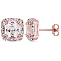 Boucles d'oreille auréole Miabella avec saphirs blancs synthétiques 2-5/8 CT PBT et diamants 1/5 CT poids total en argent sterling plaqué rosé