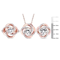 Miabella 10-1/3 Carat T.G.W. White Topaz Rose Rhodium-Plated Sterling Silver Swirl 3-Piece Ring, Pendant and Earrings Set, 18"