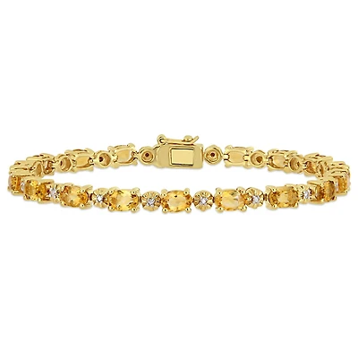 Bracelet tennis Tangelo avec citrines 8-1/10 CT PBT et accents de diamants en argent sterling plaqué de rhodium jaune, 7,25 po