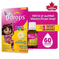 Supplément vitaminique de vitamine liquide D3 de Ddropsᴹᴰ pour enfants, 400 UI 1,7 ml, 60 gouttes