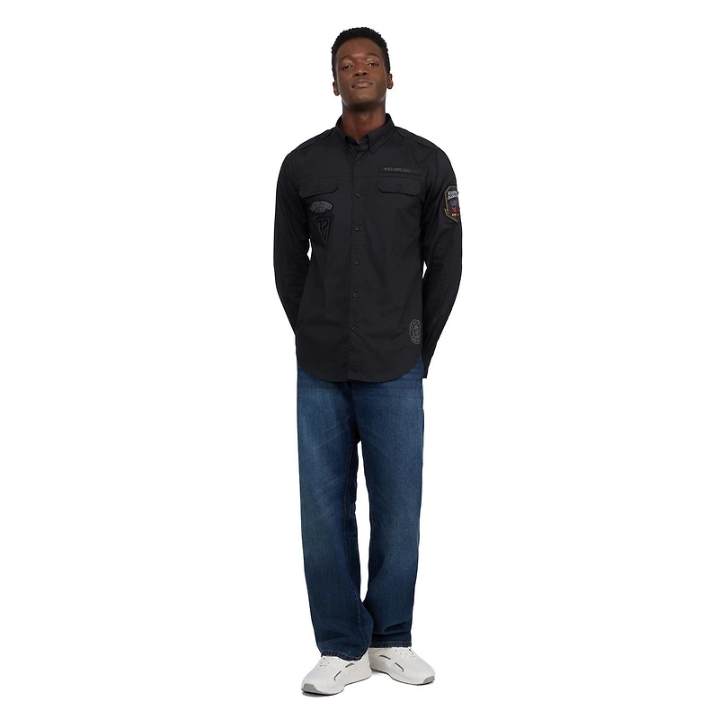 ECKO UNLTD Bouton militaire solide à manches longues pour hommes