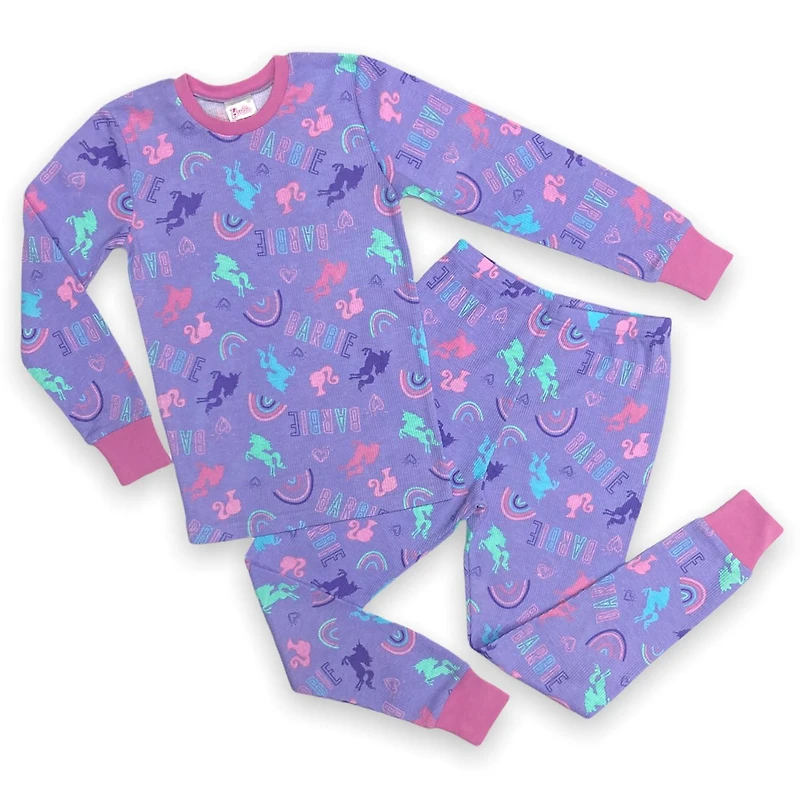 Barbie Ensemble pyjama 2 pièce thermique à manche longue pour fille