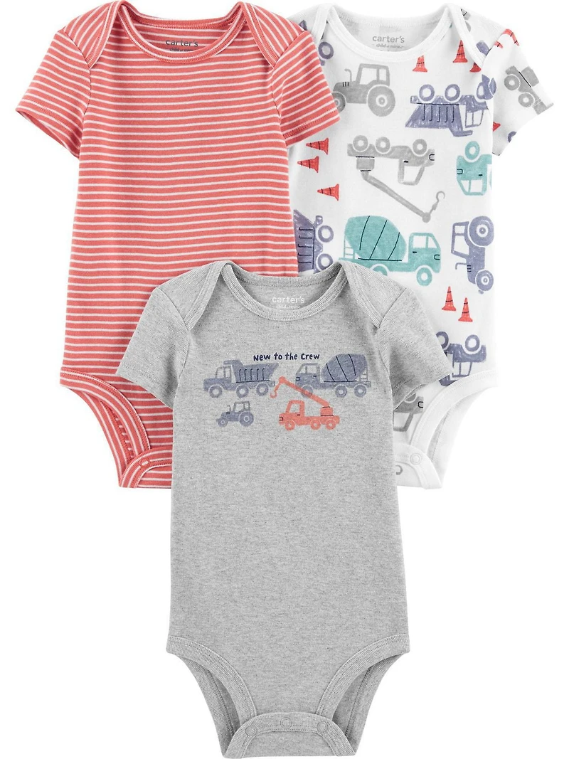 Child of Mine made by Carter's 3Pack Newborn Boys Bodysuits - Grey Truck