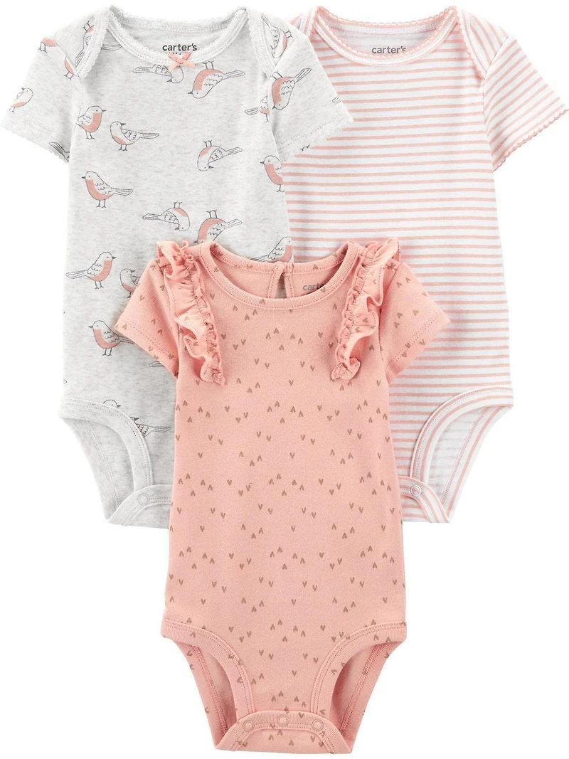 Child of Mine made by Carter's 3Pack Newborn Girls Bodysuits - Pink Flutter