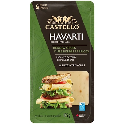 Fromage Havarti aux fines herbes et aux épices en tranches Castello 165g