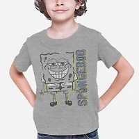 Sponge Bob T-shirt de base pour garçon. Ce t-shirt à col rond pour garçons a des manches courtes et un imprimé tendance et