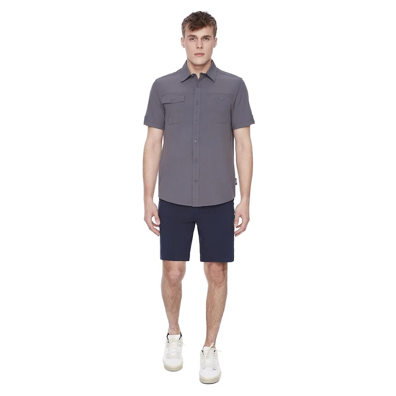 Dark Black Men's Short-Sleeve Button-Down Shirt<br><br><br>Dark Black Men's Short-Sleeve Button-Down Shirt