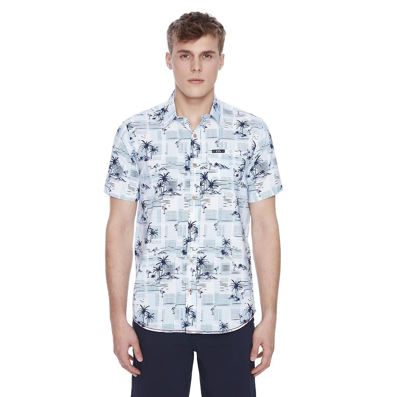 Dark Black Men's Short-Sleeve Button-Down Shirt, Sizes S-XXL