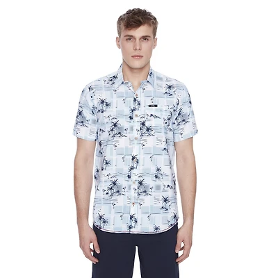 Dark Black Men's Short-Sleeve Button-Down Shirt, Sizes S-XXL