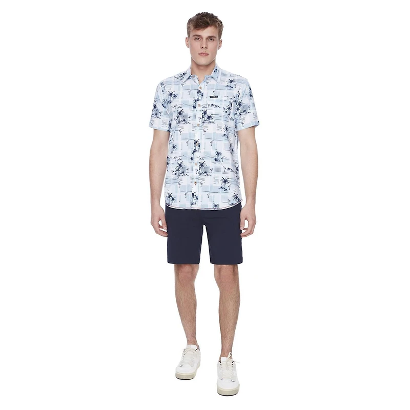 Dark Black Men's Short-Sleeve Button-Down Shirt, Sizes S-XXL