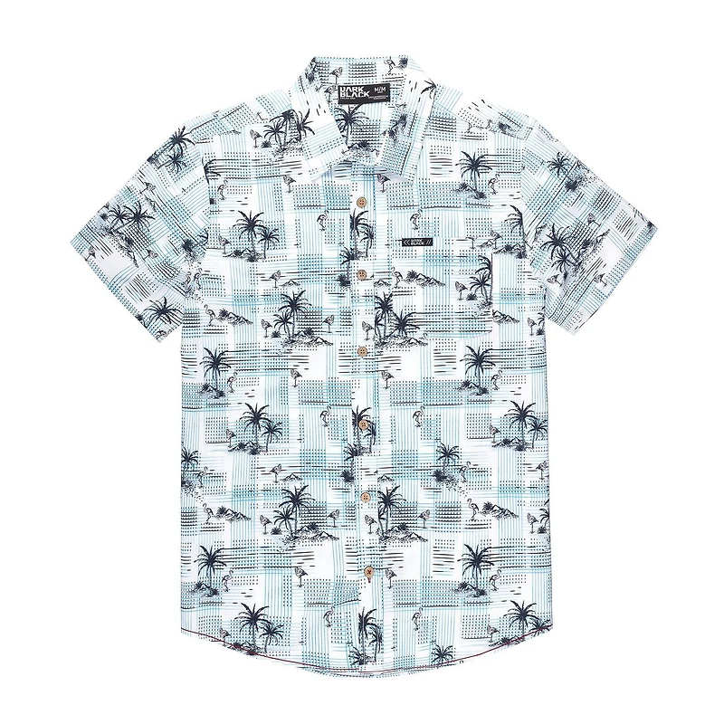 Dark Black Men's Short-Sleeve Button-Down Shirt, Sizes S-XXL