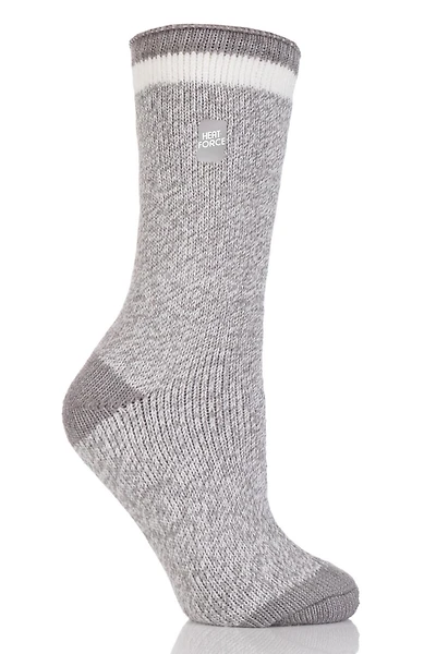 Heat Force Women's Light Grey/ Cream Contrast Heel & Toe Twist Crew Sock 5-9