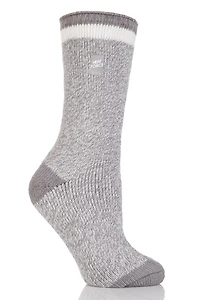 Heat Force Women's Light Grey/ Cream Contrast Heel & Toe Twist Crew Sock 5-9
