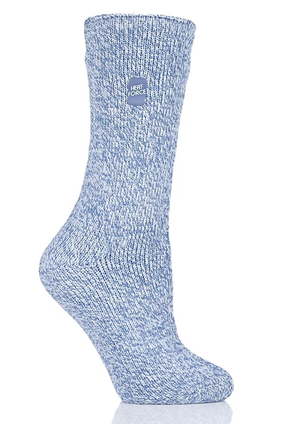 Chaussettes mi-mollet chinées pour femmes Heat Force, tailles 5 à 9, denim et crème