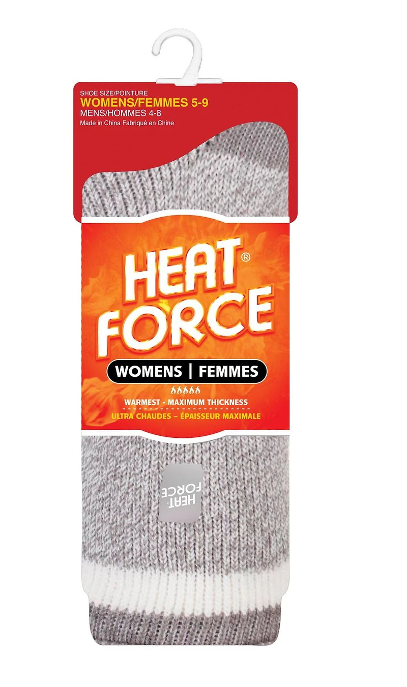 Heat Force Women's Light Grey/ Cream Contrast Heel & Toe Twist Crew Sock 5-9