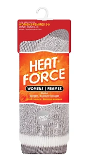 Heat Force Women's Light Grey/ Cream Contrast Heel & Toe Twist Crew Sock 5-9
