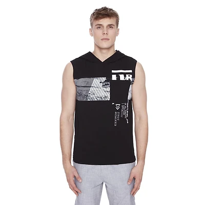 Dark Black Men's Hooded Tank Top, Sizes S-XXL