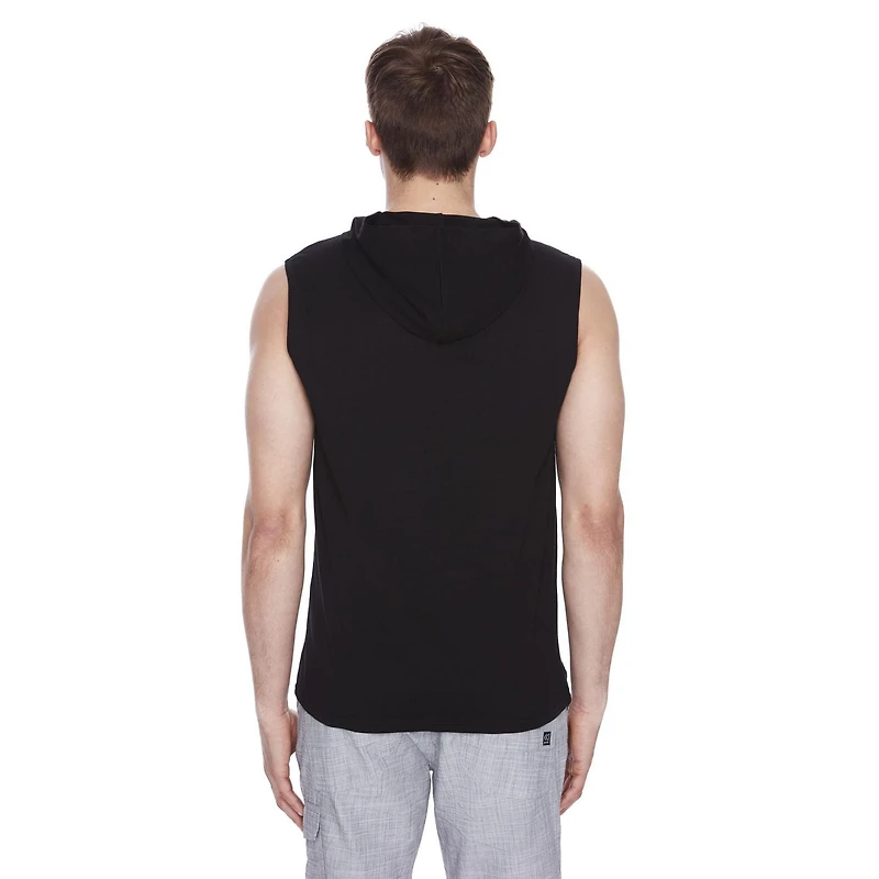 Dark Black Men's Hooded Tank Top, Sizes S-XXL