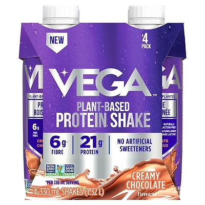 Vega Protein Shake Creamy Chocolate (4ct), Plant-powered protein on-the-go.