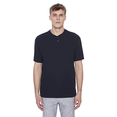 Dark Black Men's Short-Sleeve Henley T-Shirt