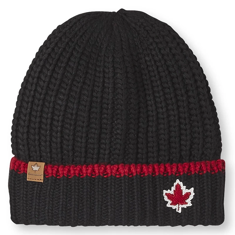 Tuque avec revers roulé et points Shaker Canadiana pour garçons