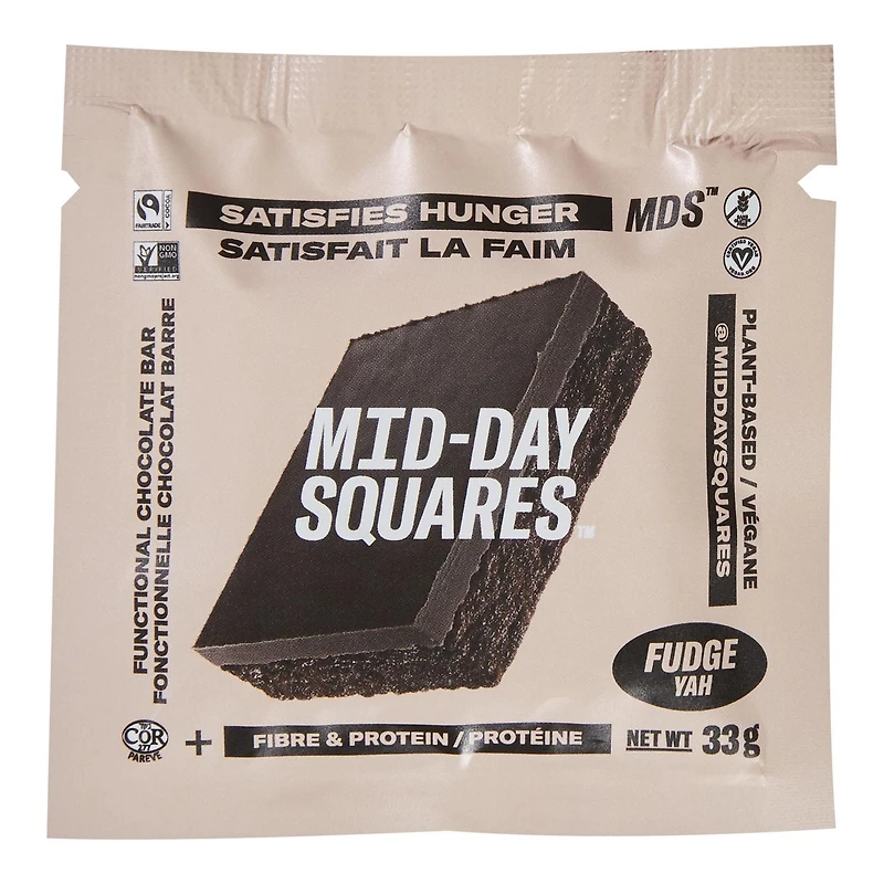 Barre chocolat fonctionnelle végane Mid-Day Squares Fudge Yah 33g