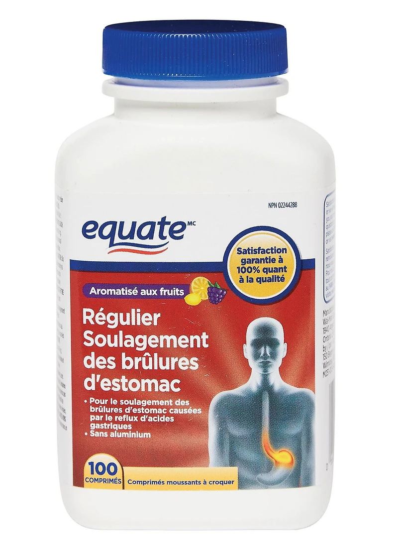 Equate Fruit Flavour Regular Strength Heartburn Relief, 100 Tablets