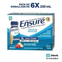 Ensure Regular, Nutritional Supplement Shake, Nutrition To Stay Active And Energetic, White Chocolate Raspberry, 6 x 235-mL Bottles