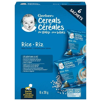 Sachet de riz aux céréales pour bébés GERBER – 6 x 28 g 6x28g