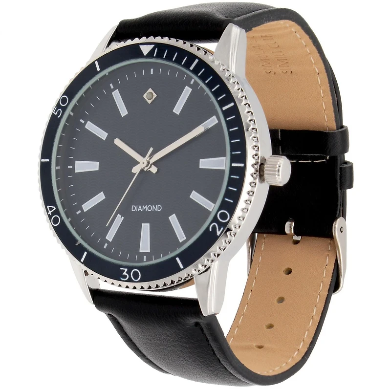 Ensemble Montre en Cuir Noir & Bracelet pour Homme