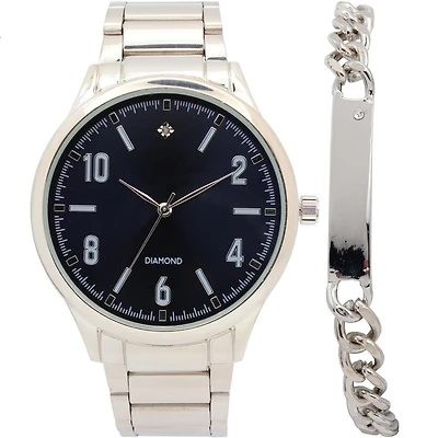 Ensemble Montre Homme avec Bracelet à Maillons Argenté & Bracelet ID Montre tendance pour hommes