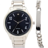 Ensemble Montre Homme avec Bracelet à Maillons Argenté & Bracelet ID Montre tendance pour hommes