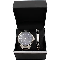 Ensemble Montre Homme avec Bracelet à Maillons Argenté & Bracelet ID Montre tendance pour hommes